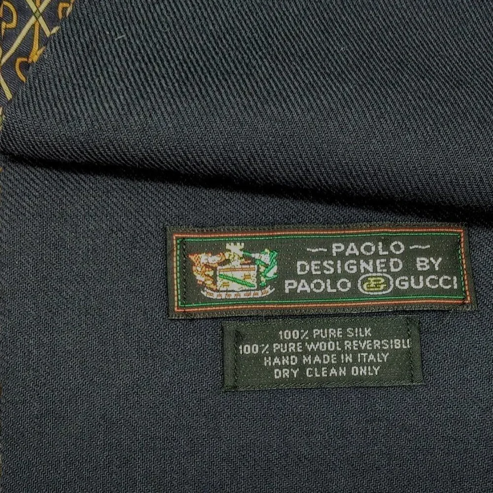 Paolo Gucci Italian Silk Wool Navy Blue Fringed Oblong Scarf